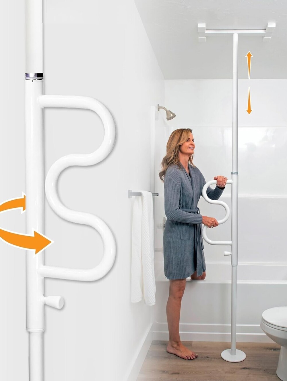Stander Wonder Pole Plus with Rotating Double Grab Bar, White